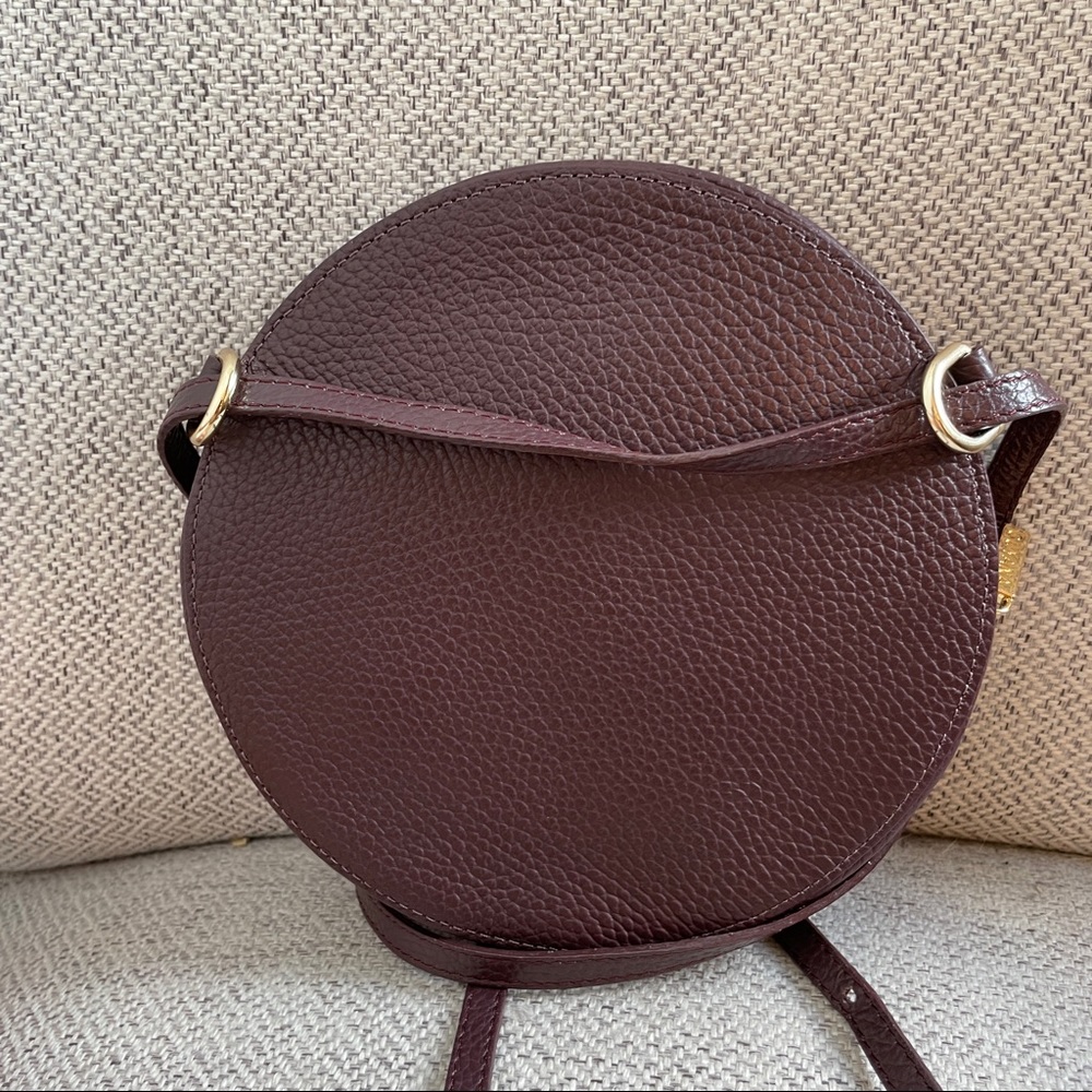 Cuyana Round Leather Crossbody Bag in Deep Burgundy
